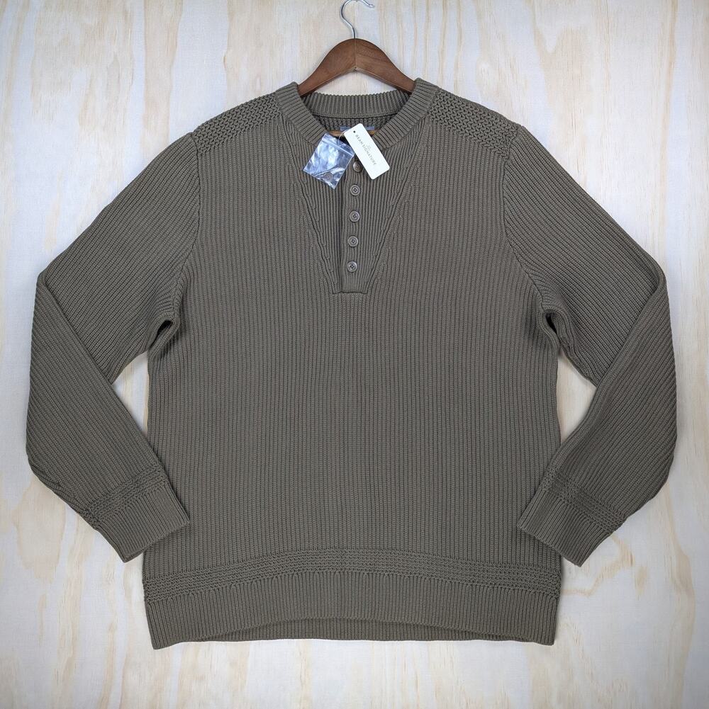 L.L. Bean Signature Men's XXL Ribbed Archival Cotton Henley Sweater Dark Olive